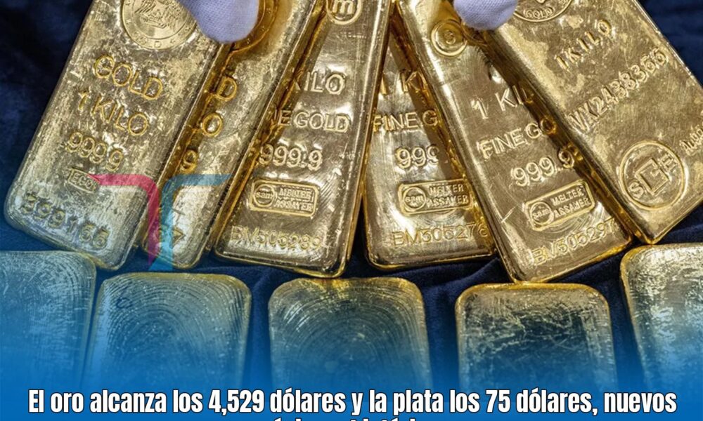 El oro alcanza los 4,529 dólares y la plata los 75 dólares, nuevos ...